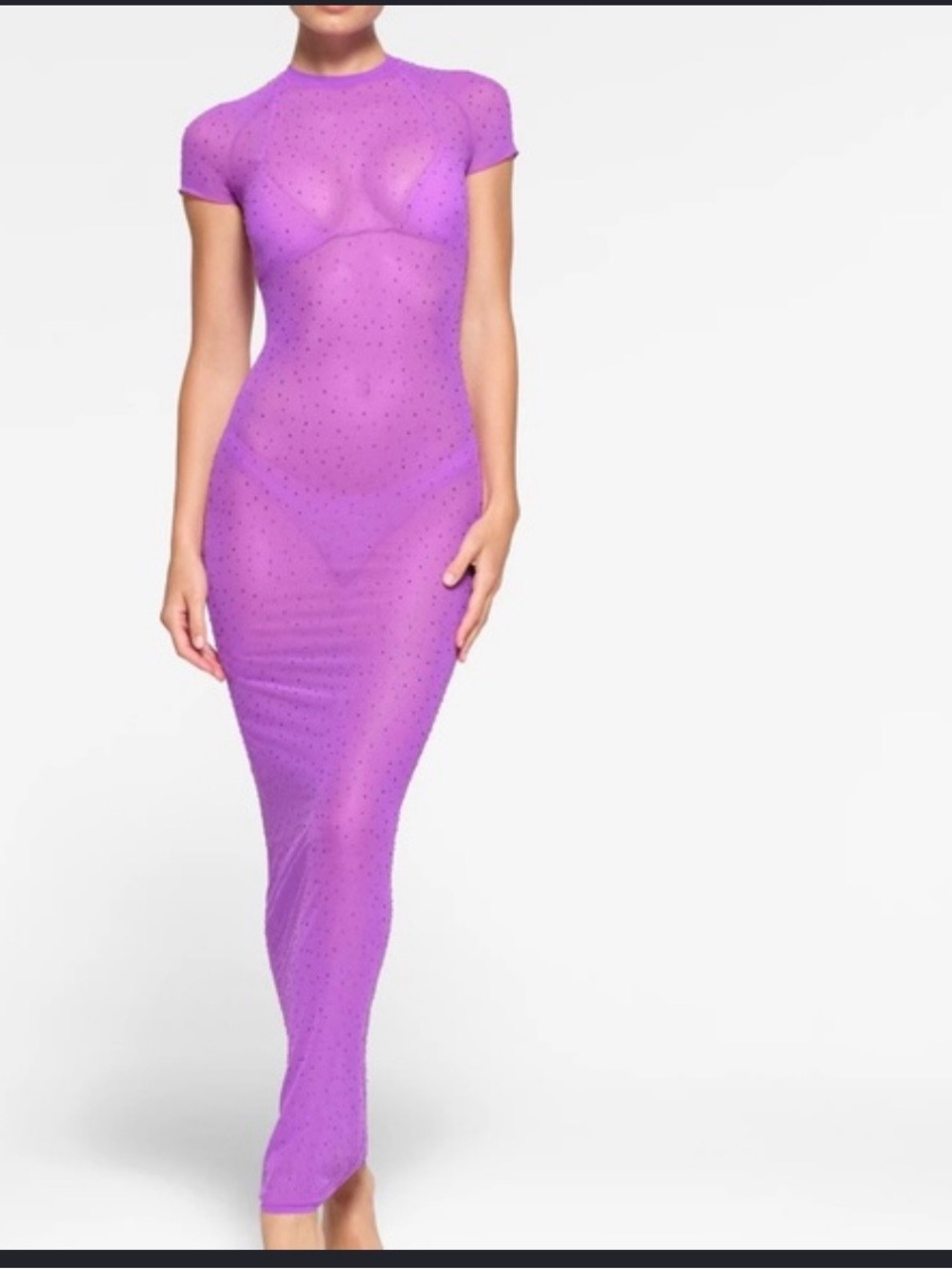 SKIMS Mesh Rhinestone Maxi Dress Large Purple